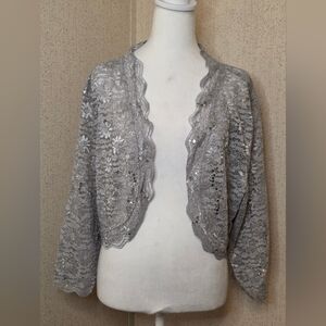Womens Gray Scalloped Sequin Lace Bolero Jacket Sz:26W